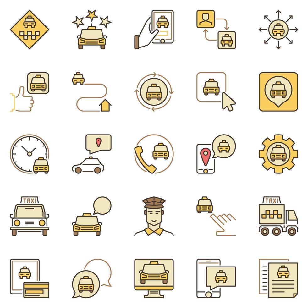 taxi Diensten gekleurde pictogrammen reeks - vector vervoer symbolen