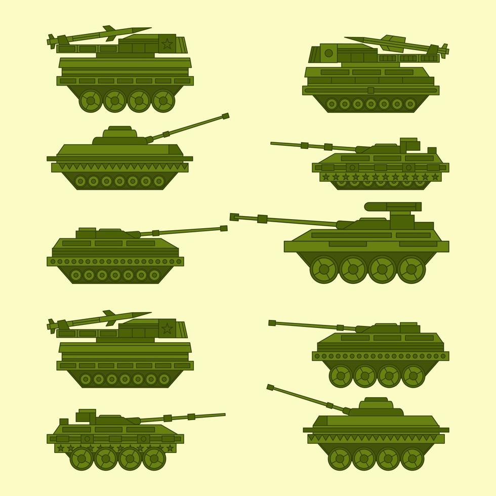 bundel vector illustratie van schattig types van tanks