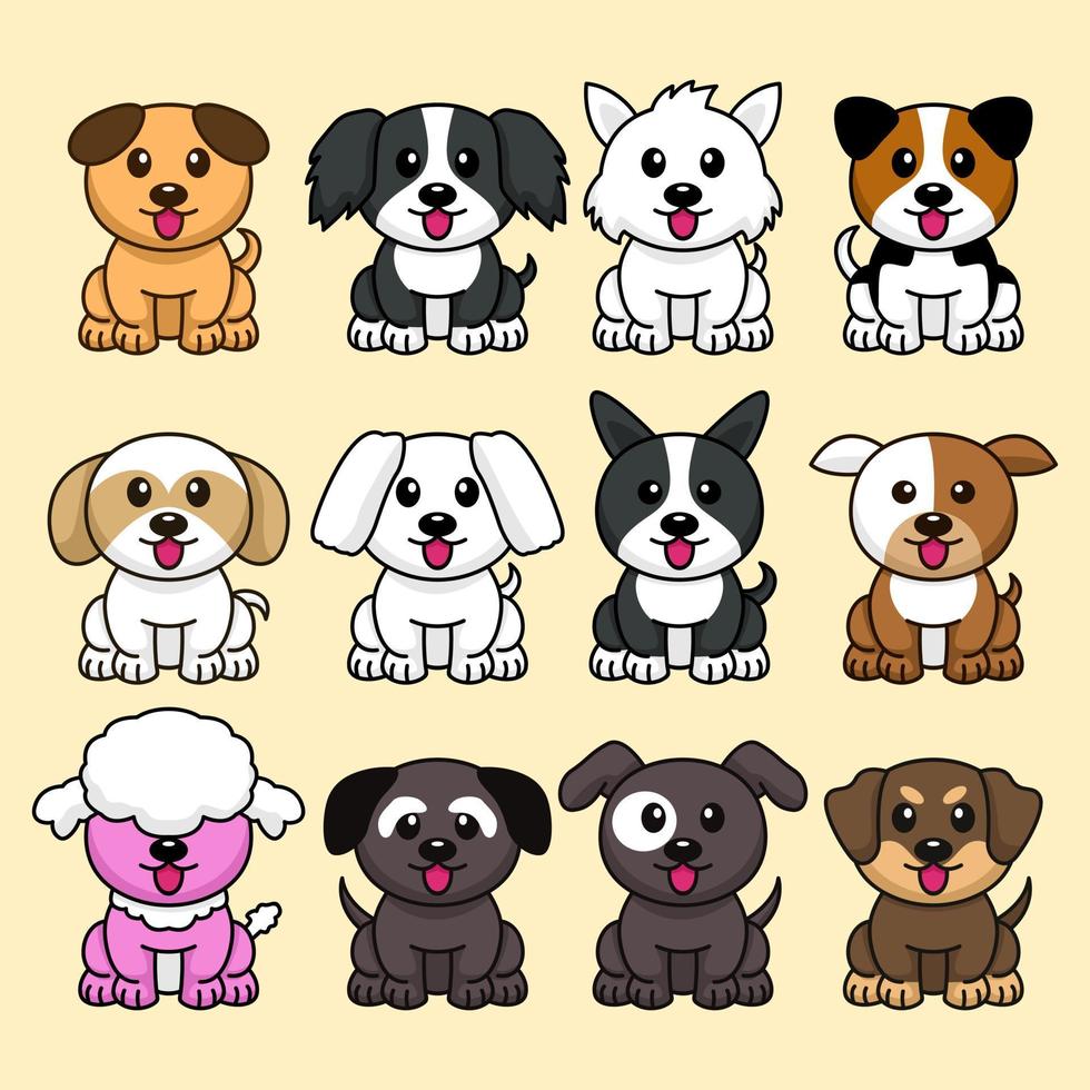 bundel vector illustratie van divers soorten van schattig honden