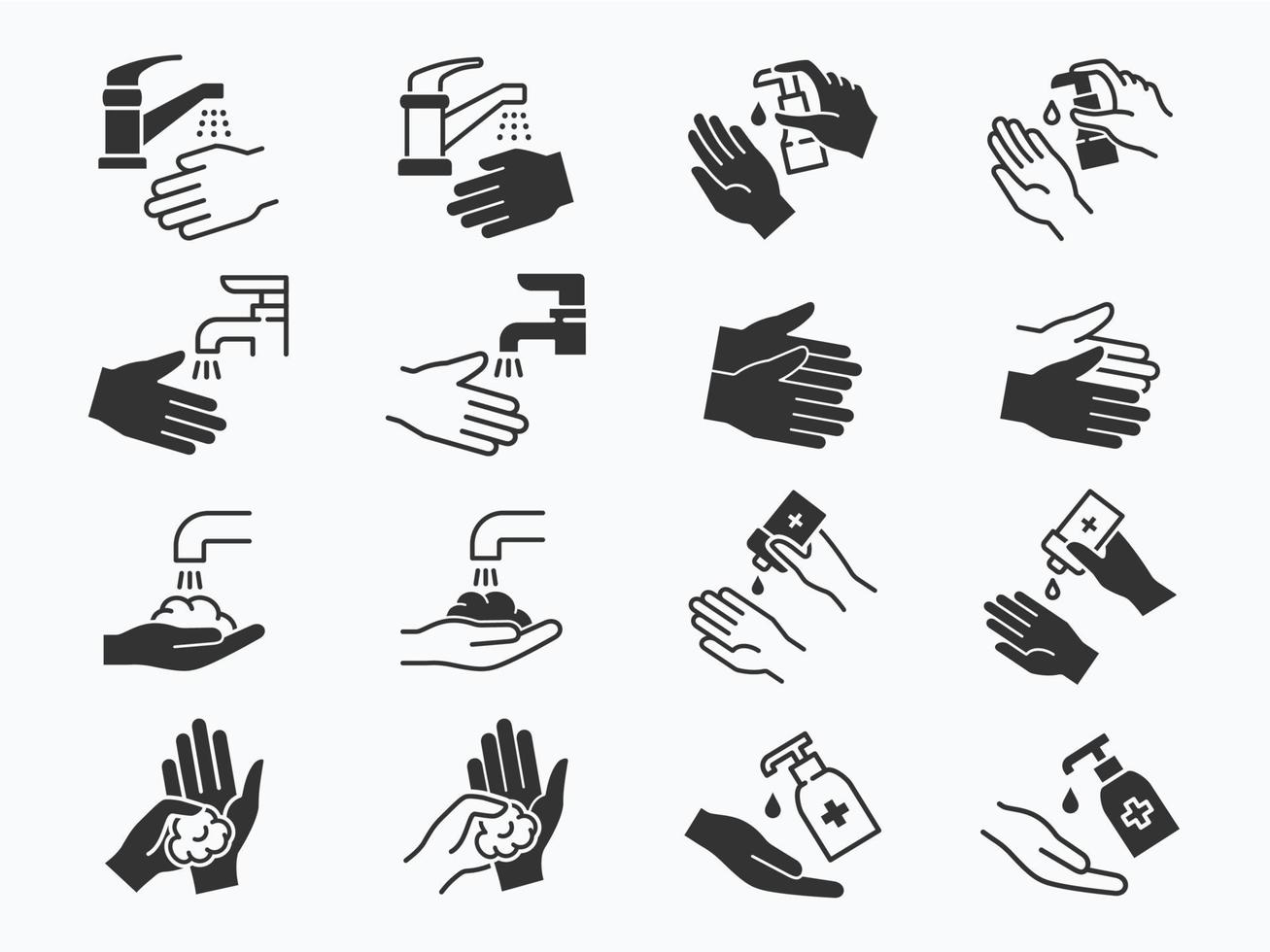 hand- het wassen pictogrammen set. zwart vector illustratie.