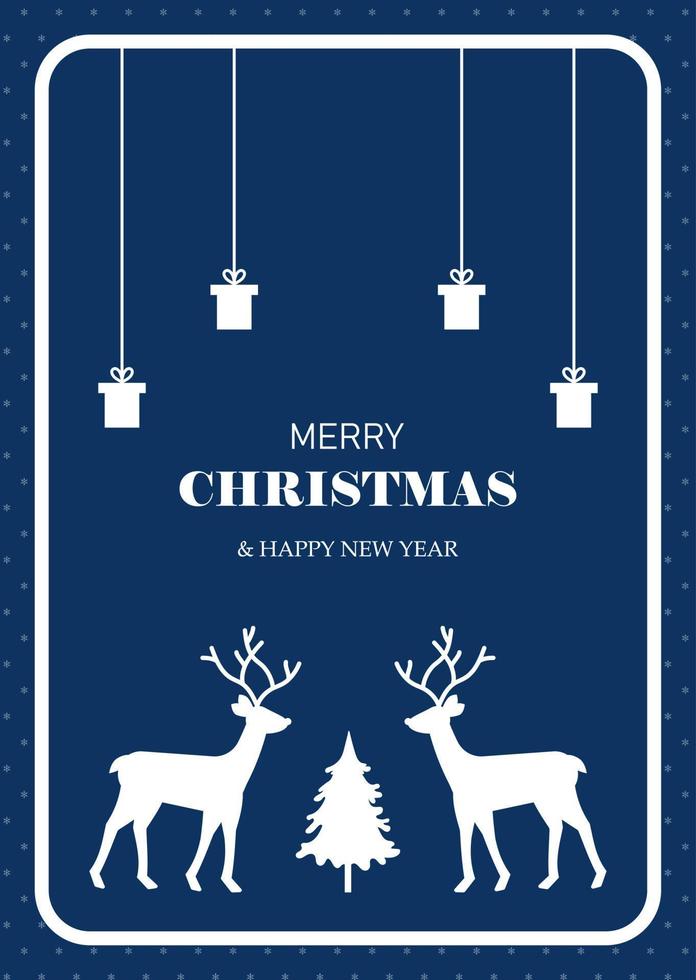 een gemakkelijk Kerstmis kaart met silhouetten van hert, een Kerstmis boom en geschenken. vector illustratie
