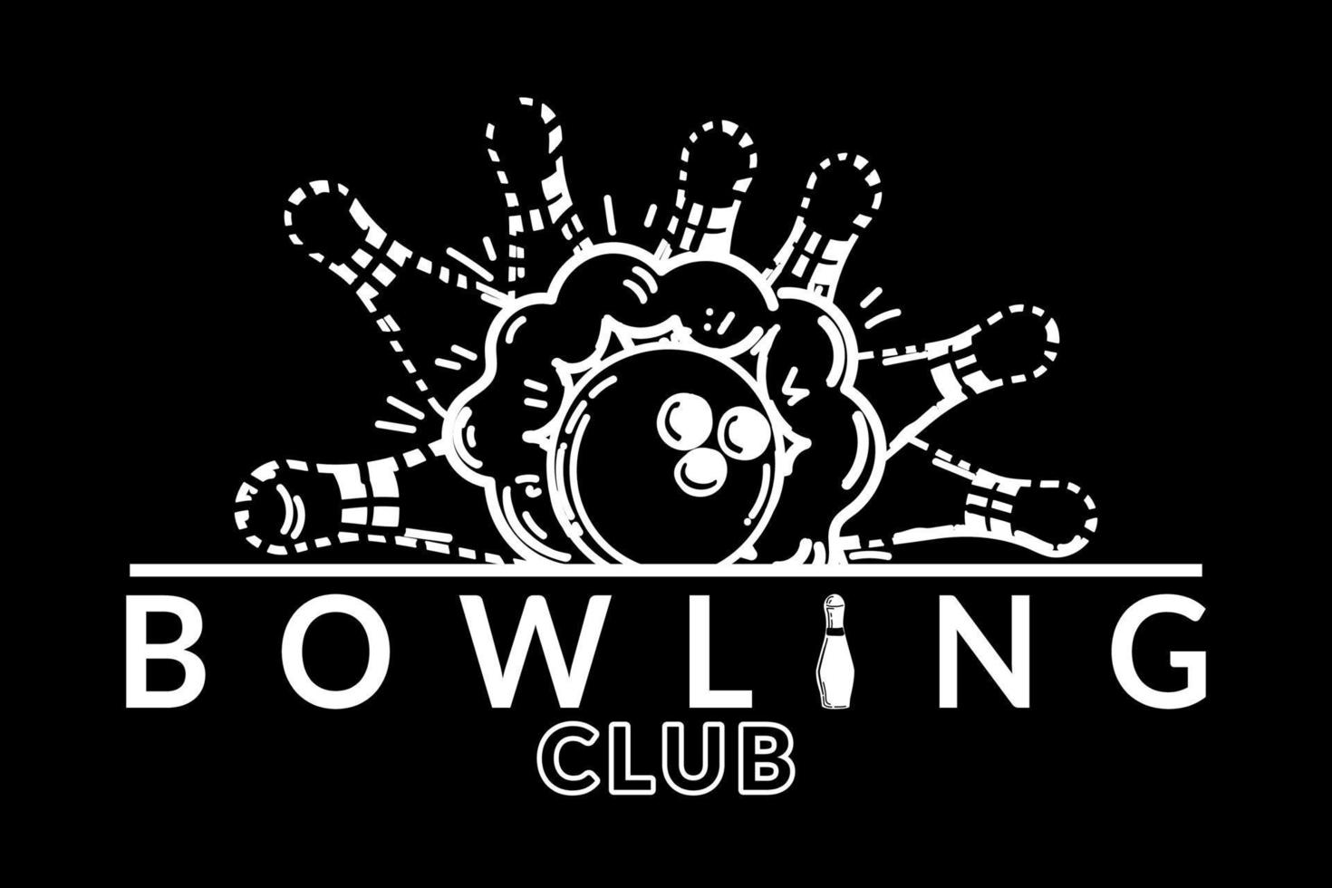 bowling club logo. hand getekend pinnen en bowling bal. de bal breekt de pinnen. kampioenschap. hobby's, amusement, recreatie. sport. spel. raken, winnen. vector gemakkelijk illustratie