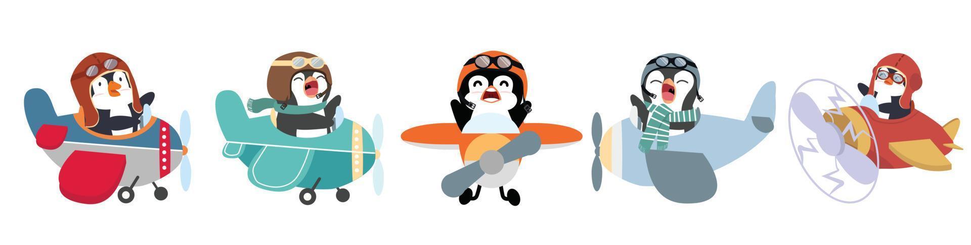 grappig piloot pinguïn vliegend lucht vlak reeks vector