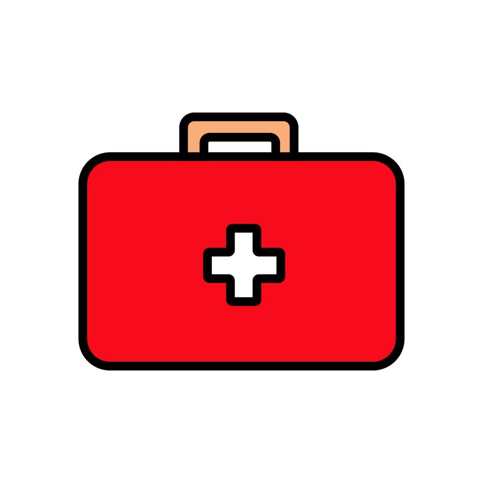 medisch rechthoekig eerste hulp uitrusting met geneesmiddelen, aktentas voor eerste hulp, gemakkelijk icoon Aan een wit achtergrond. vector illustratie