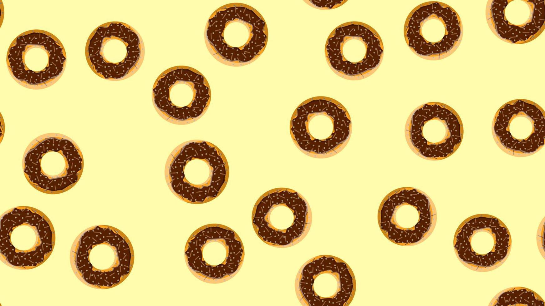 naadloos patroon, structuur van ronde zoet smakelijk voedzaam heet vers donuts, gebakjes, met suikerlaag koekjes in bruin chocola banketbakkerij glazuur Aan een geel achtergrond. vector illustratie