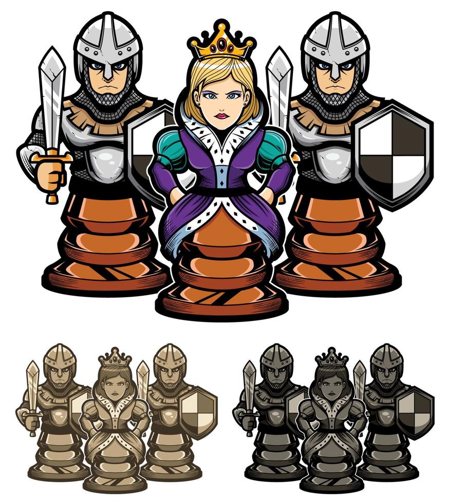 schaak koningin en pionnen vector