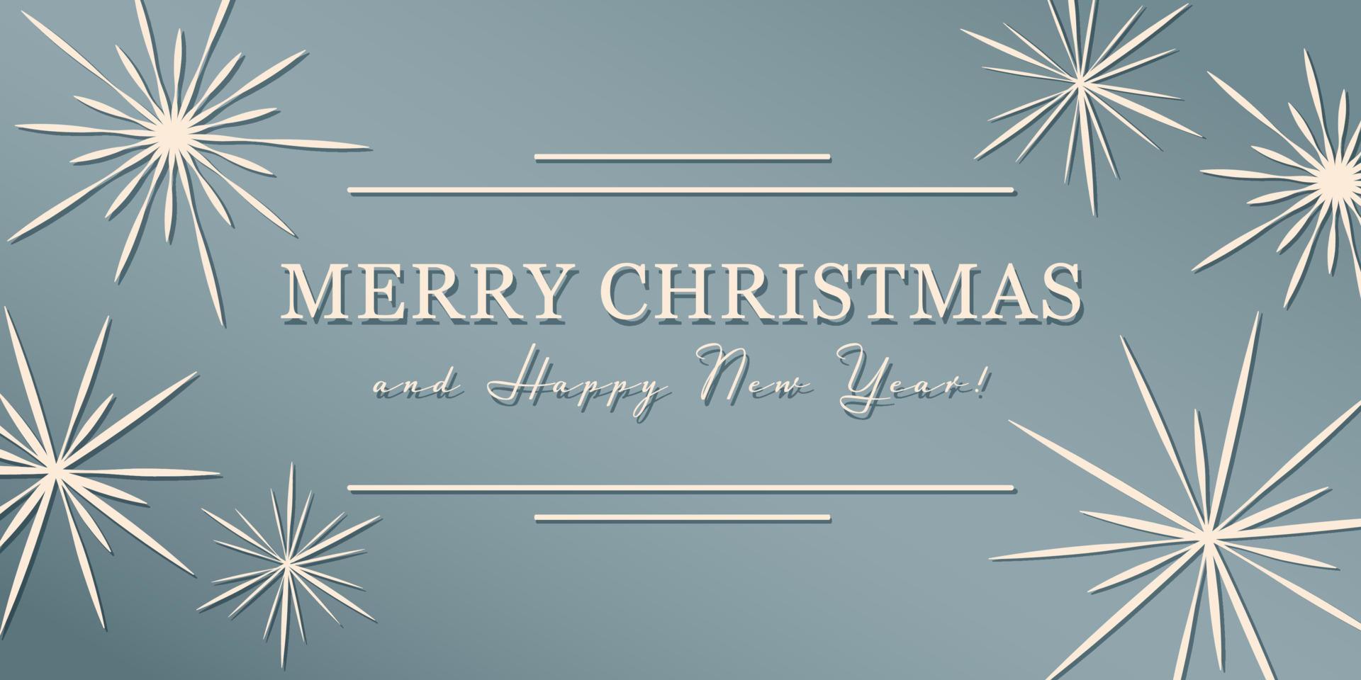 vrolijk Kerstmis elegant banier, poster, groet kaart. tekst met sneeuwvlokken Aan blauw achtergrond. vector illustratie.