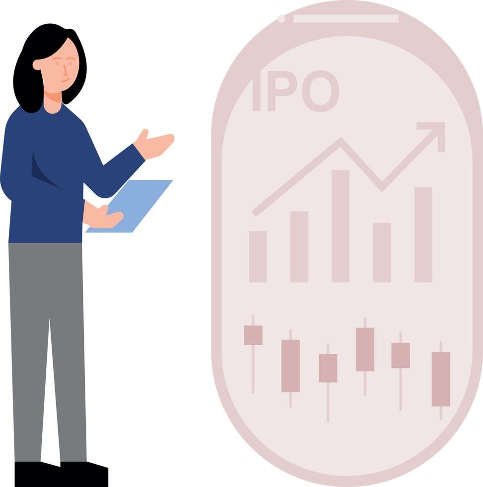 meisje op zoek Bij ipo diagram Aan mobiel. vector