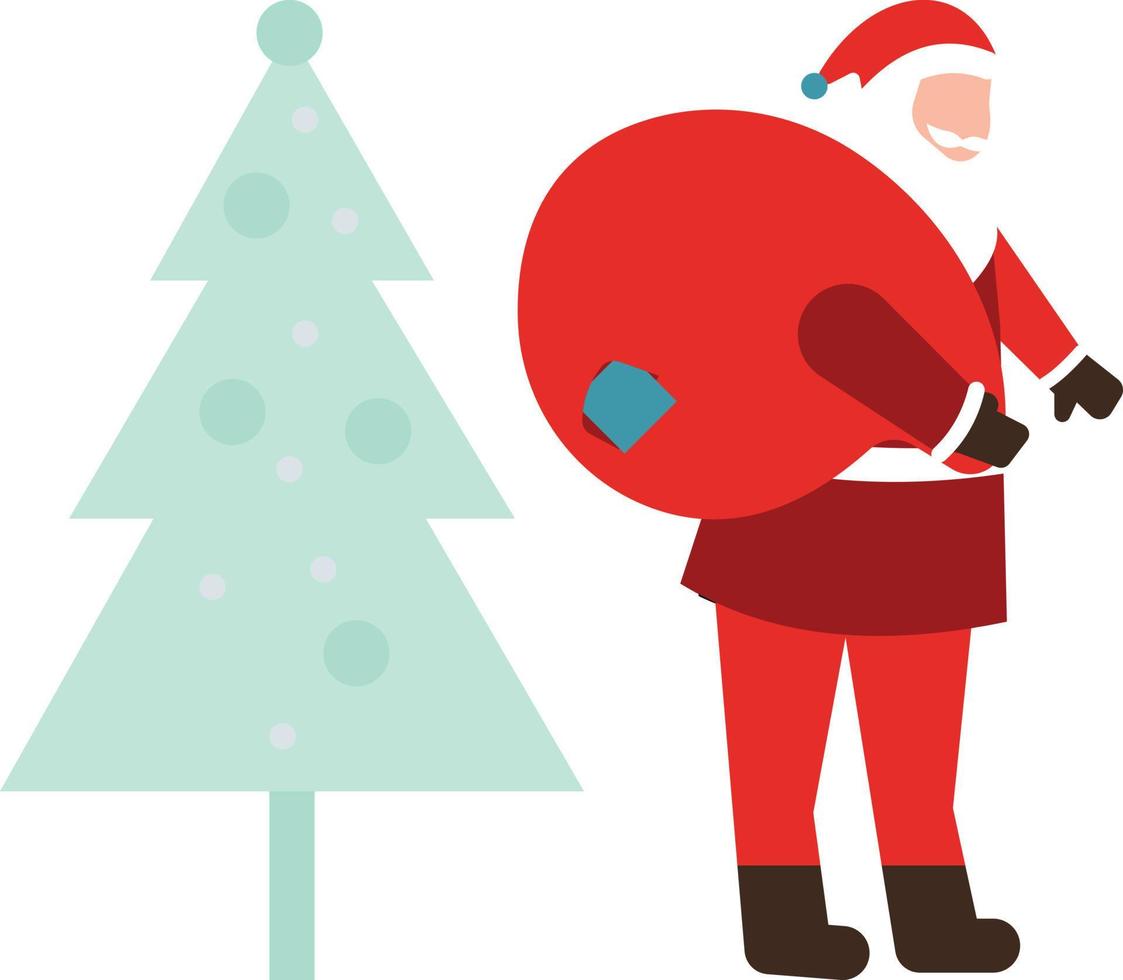 de kerstman draagt een geschenk zak over- zijn schouder. vector