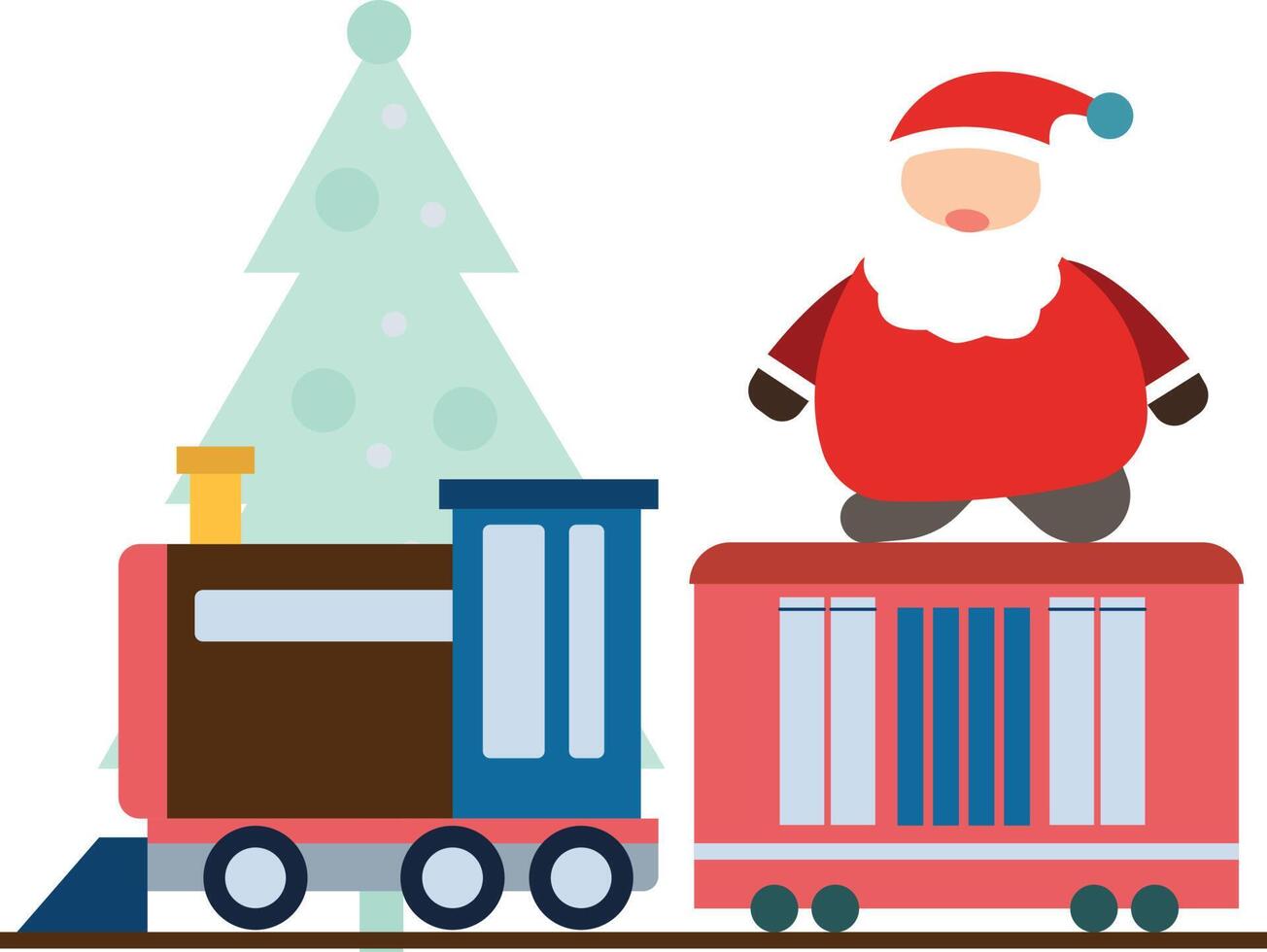 de kerstman is staand Aan de trein. vector