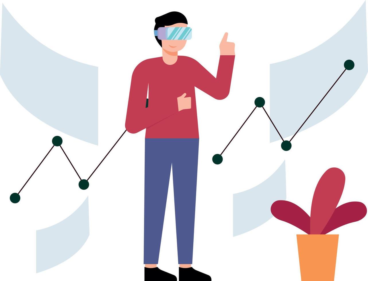 jongen op zoek Bij analytics diagram vervelend vr bril. vector