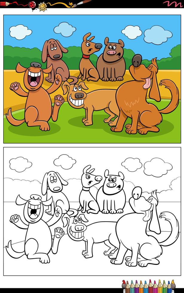 tekenfilm honden dier tekens groep kleur bladzijde vector