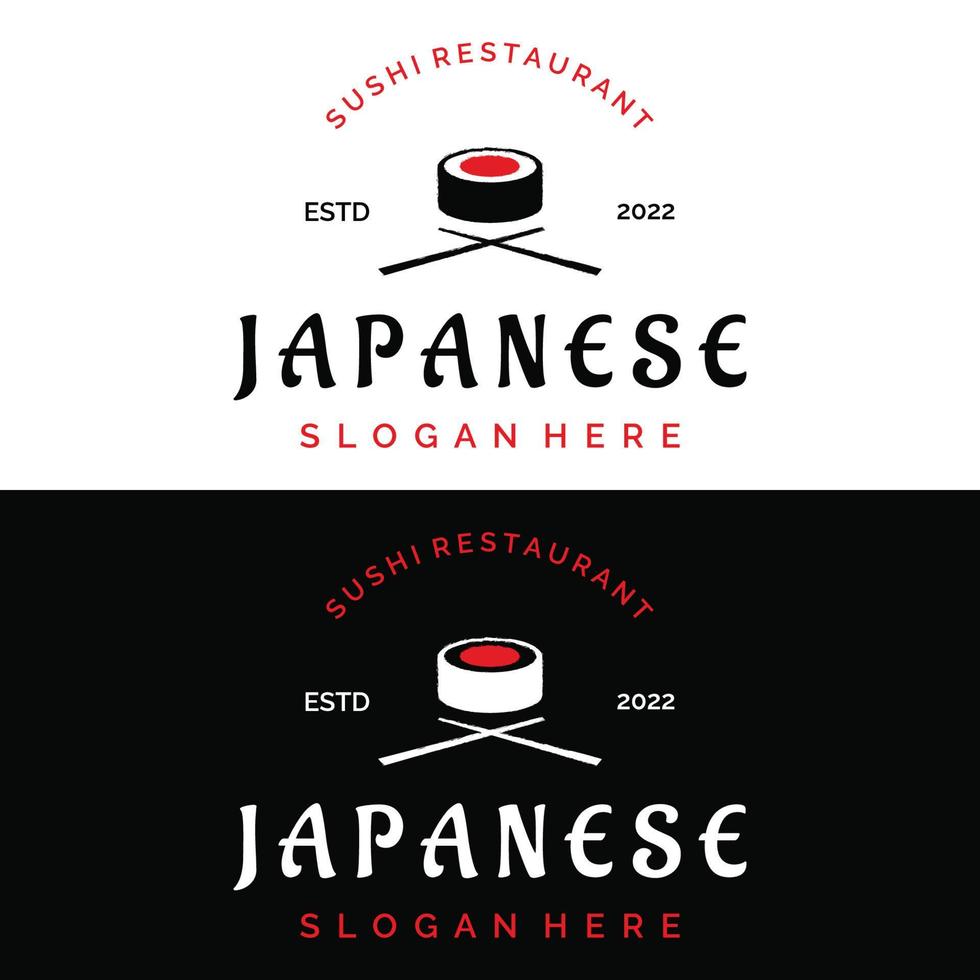 sushi logo sjabloon ontwerp.zeevruchten of traditioneel Japans keuken met Zalm, heerlijk food.logo voor Japans restaurant, bar, sushi winkel. vector