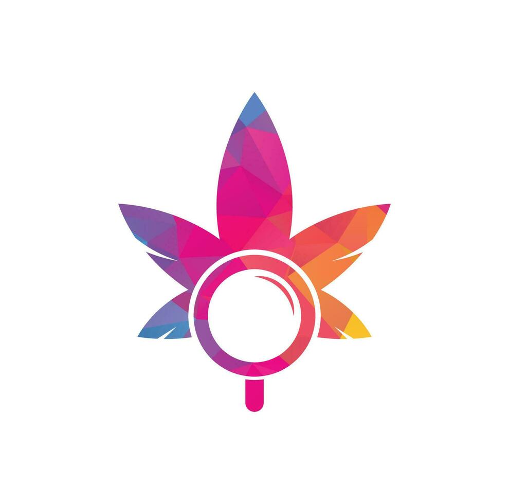 hennep zoeken logo ontwerp vector sjabloon. marihuana blad en loupe logo combinatie. hennep en vergroten symbool of icoon.