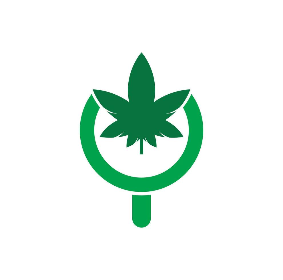 hennep zoeken logo ontwerp vector sjabloon. marihuana blad en loupe logo combinatie. hennep en vergroten symbool of icoon.