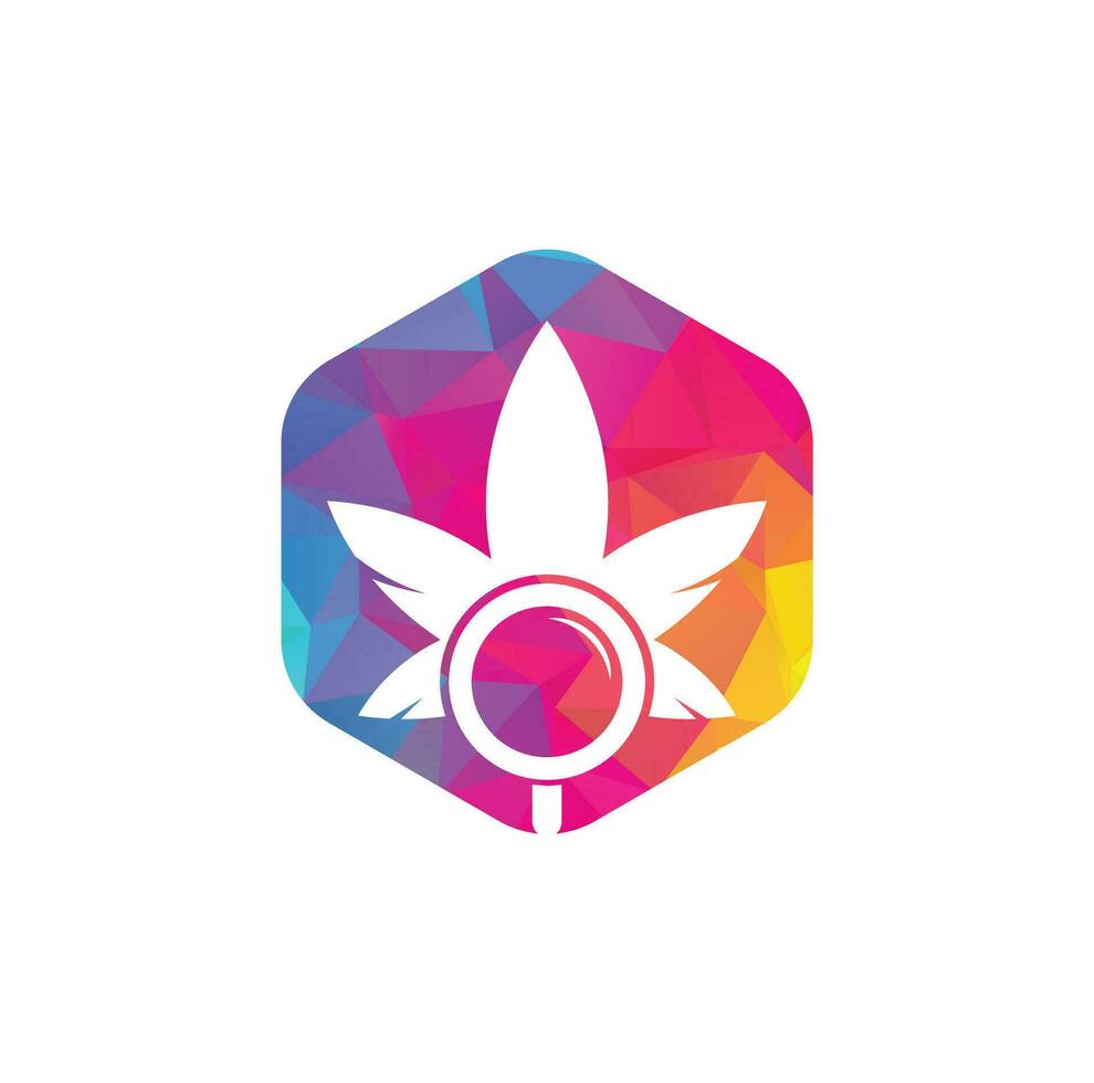 hennep zoeken logo ontwerp vector sjabloon. marihuana blad en loupe logo combinatie. hennep en vergroten symbool of icoon.