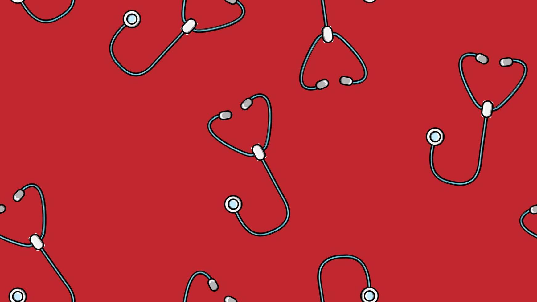 naadloos patroon structuur van eindeloos herhalende medisch instrumenten met stethoscopen van phonendoscopen voor luisteren naar longen en harten Aan een rood achtergrond. vector illustratie