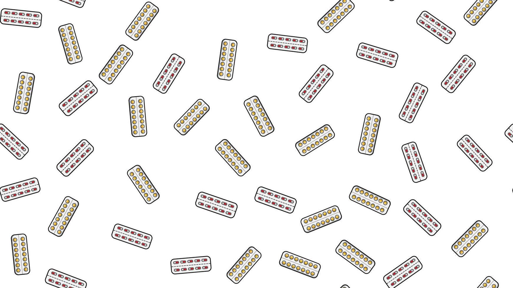 naadloos patroon structuur van eindeloos herhalende geneeskunde tablets pillen dragee capsules en geneesmiddel borden met vitamines Aan een wit achtergrond vlak leggen. vector illustratie