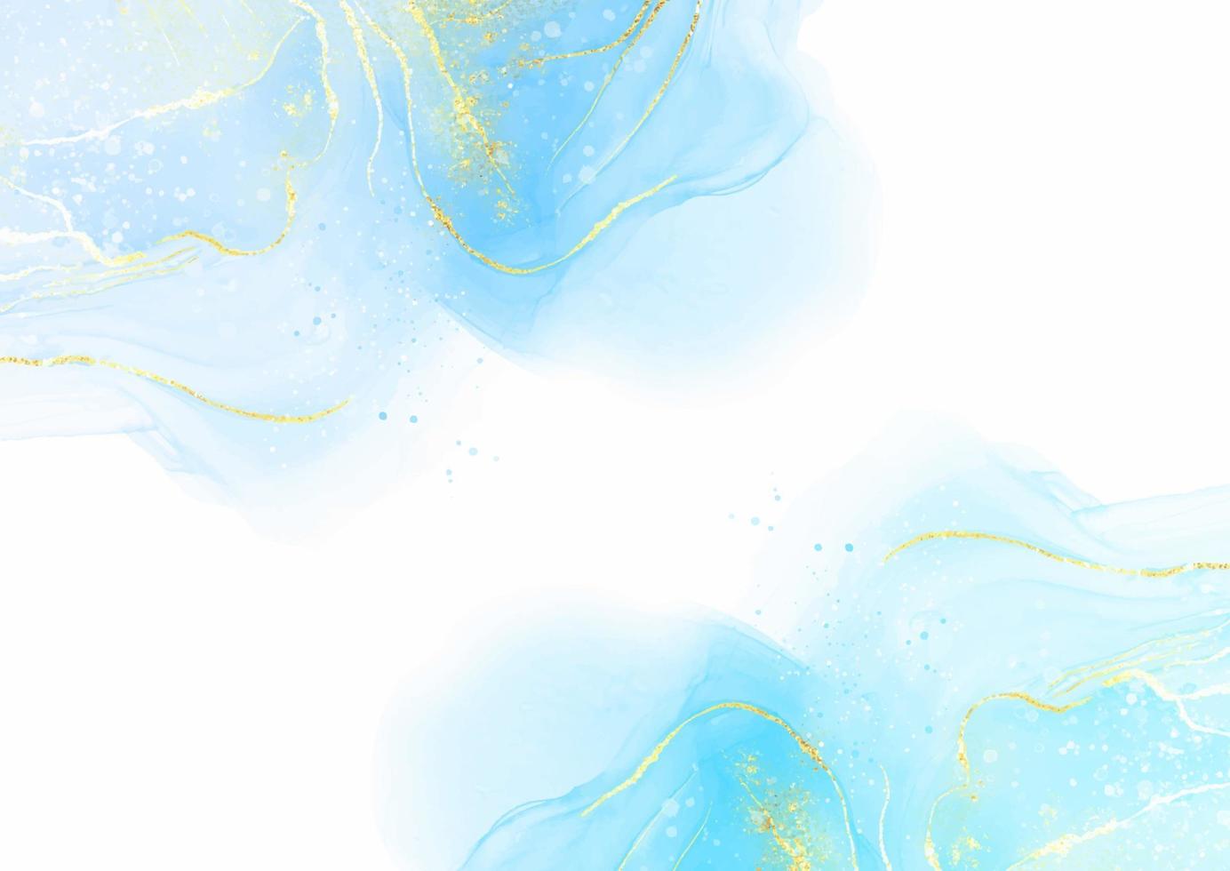 pastel blauw hand- geschilderd alcohol inkt achtergrond met goud elementen vector