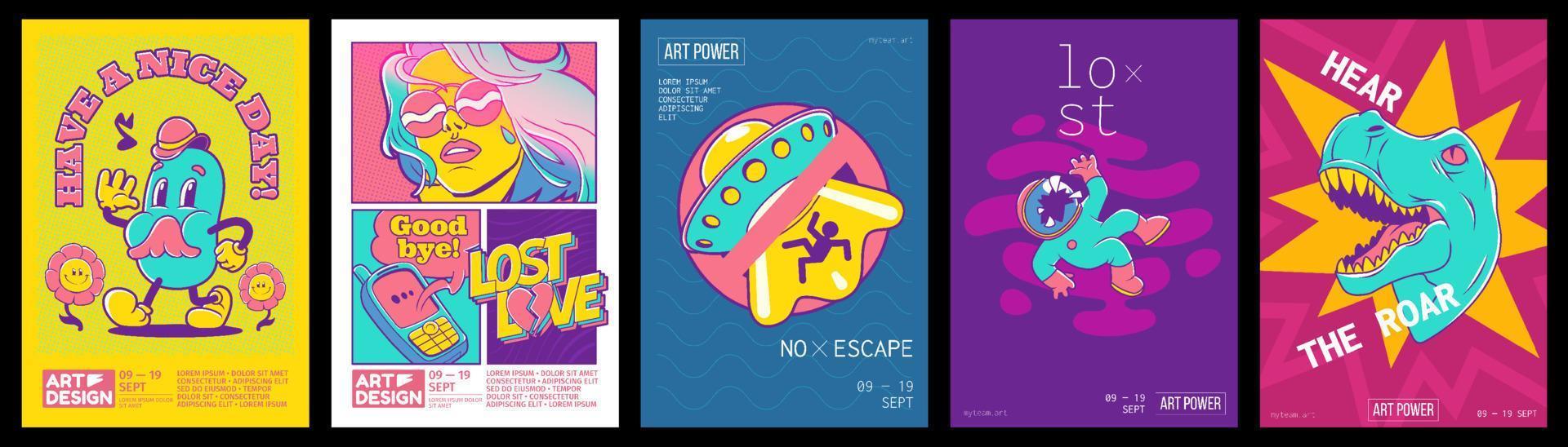 modieus retro posters voor kunst ontwerp tentoonstelling vector