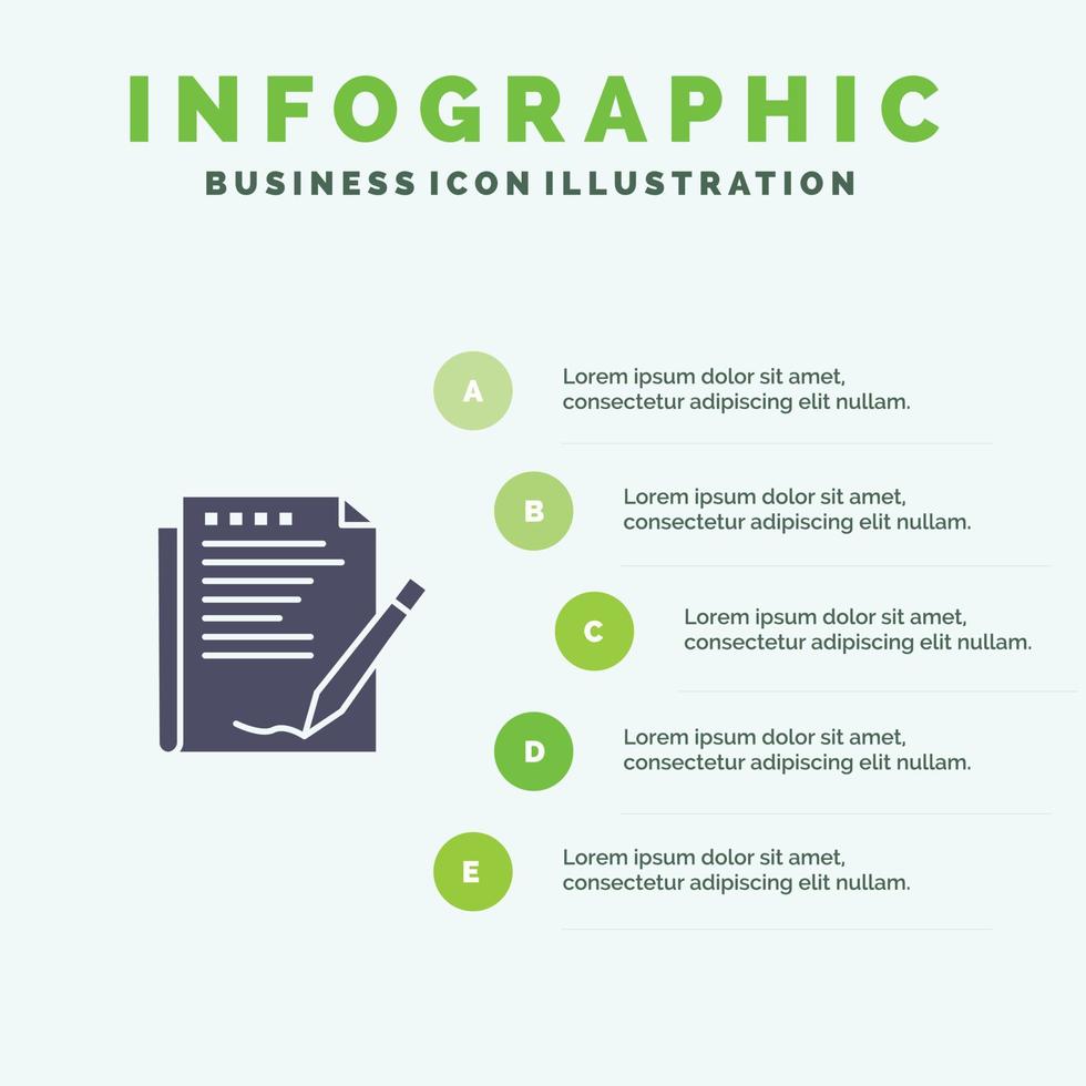 overeenkomst verslag doen van het formulier lay-out papier solide icoon infographics 5 stappen presentatie achtergrond vector