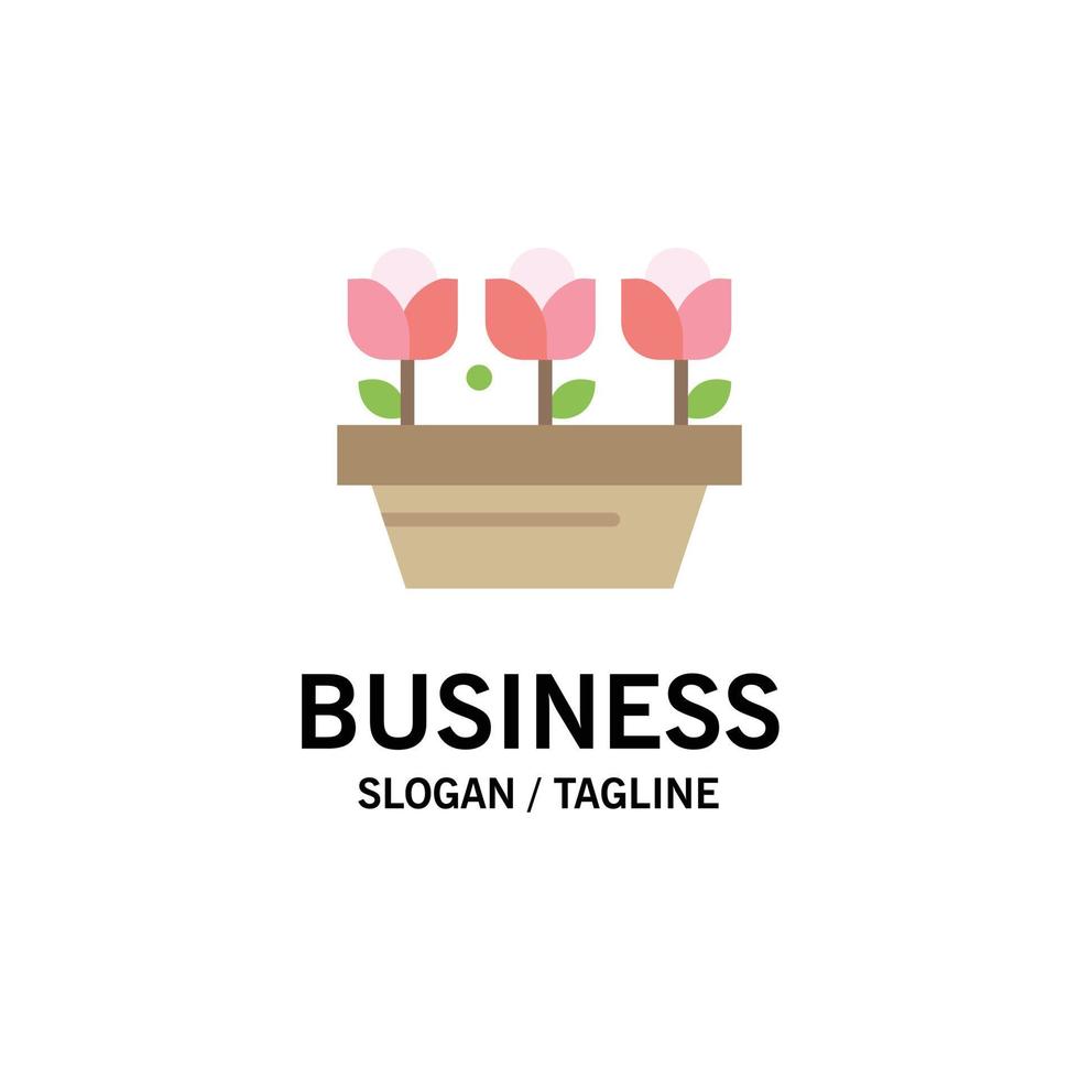 bloem groei fabriek voorjaar bedrijf logo sjabloon vlak kleur vector