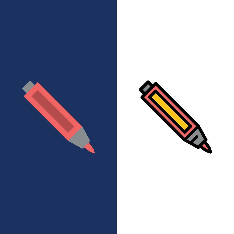 onderwijs pen potlood pictogrammen vlak en lijn gevulde icoon reeks vector blauw achtergrond