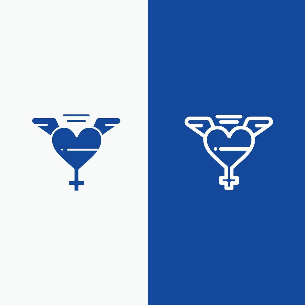 hart Vleugels liefde lijn en glyph solide icoon blauw banier vector