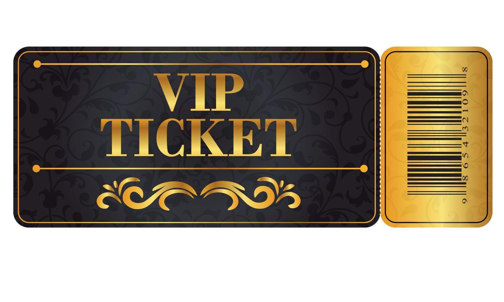 vip gouden ticket Aan zwart achtergrond met textuur. vector