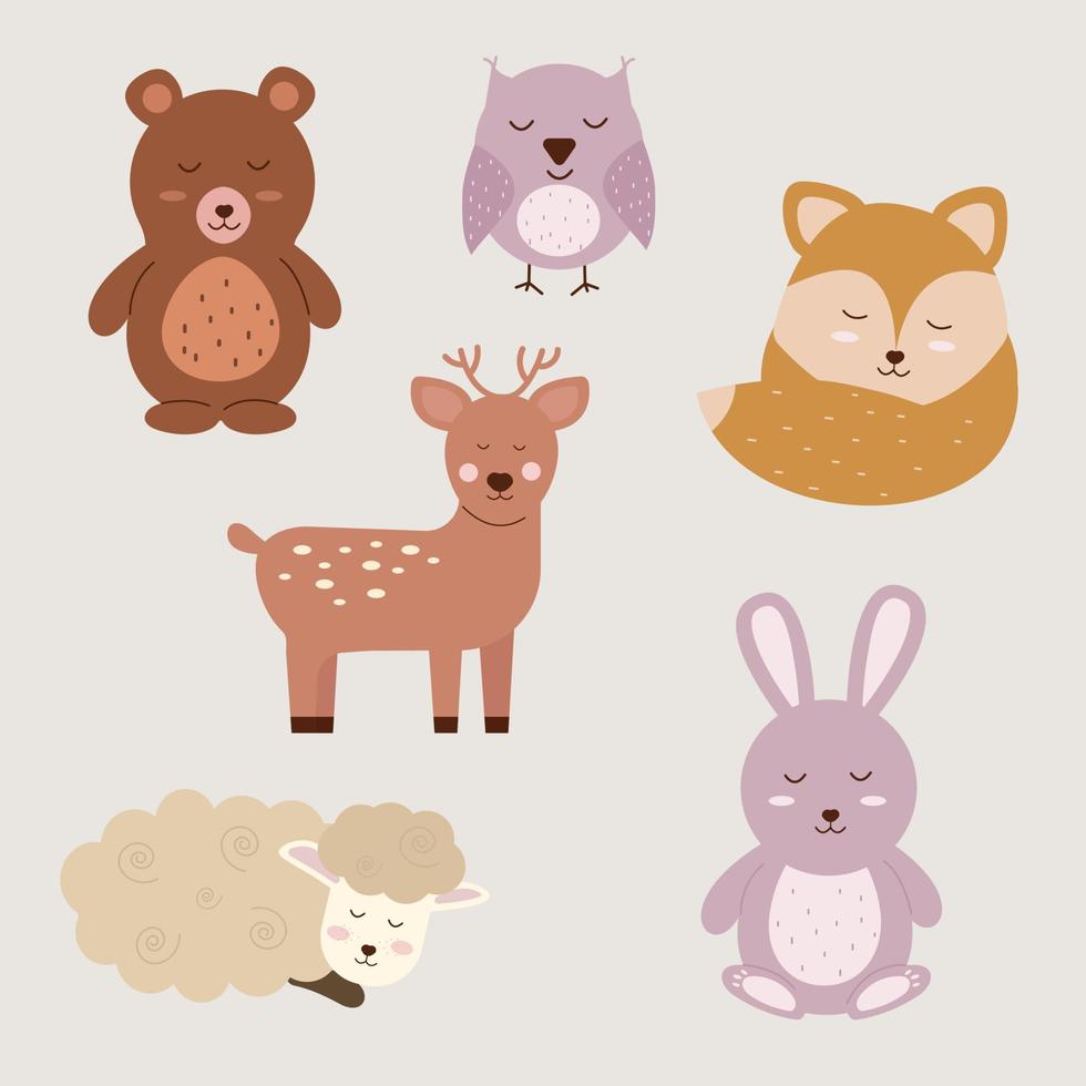 boho dier karakter reeks met ogen Gesloten. baby dieren. vector illustratie.