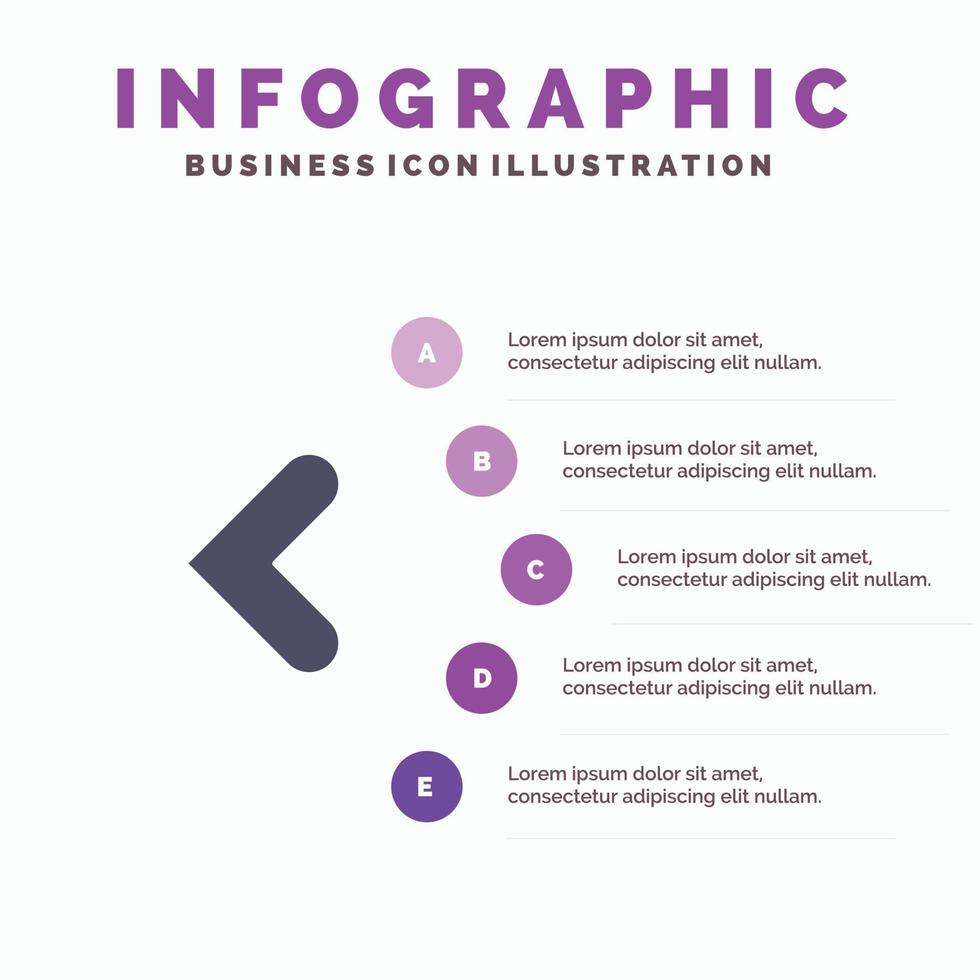 pijl terug achteruit links solide icoon infographics 5 stappen presentatie achtergrond vector