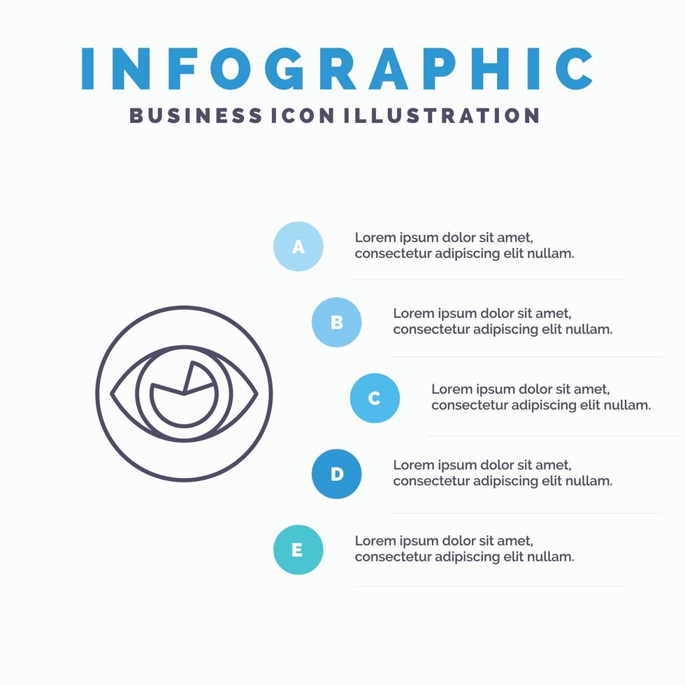 visie oog visie realiteit kijken lijn icoon met 5 stappen presentatie infographics achtergrond vector