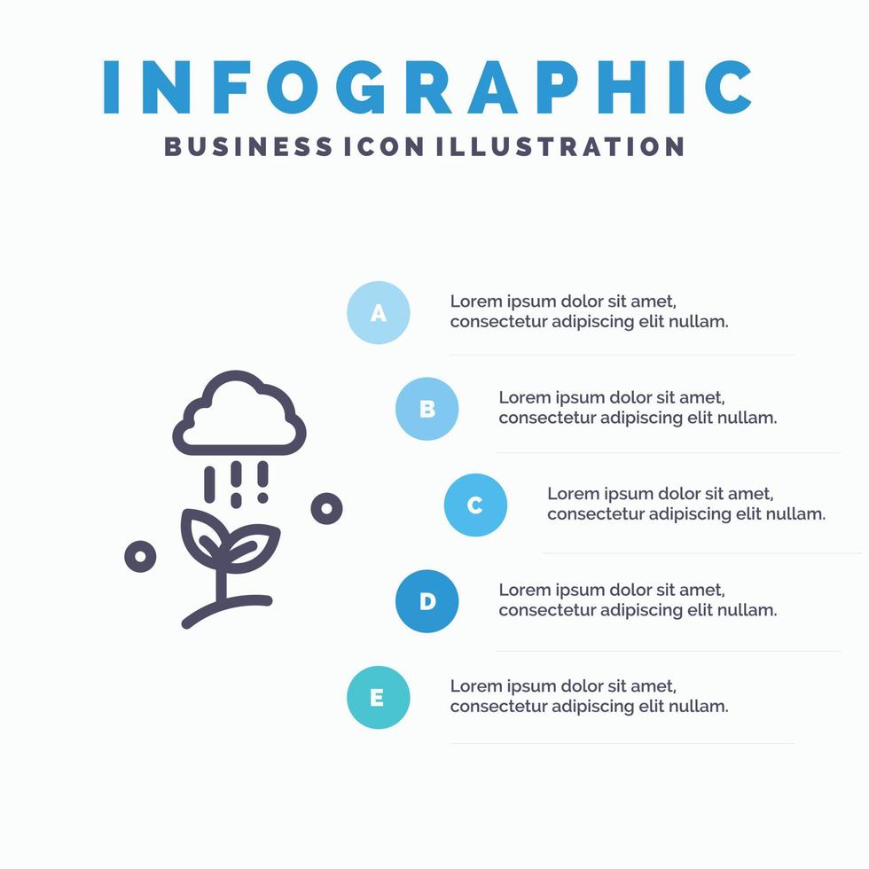 wolk regen wolk natuur voorjaar regen lijn icoon met 5 stappen presentatie infographics achtergrond vector