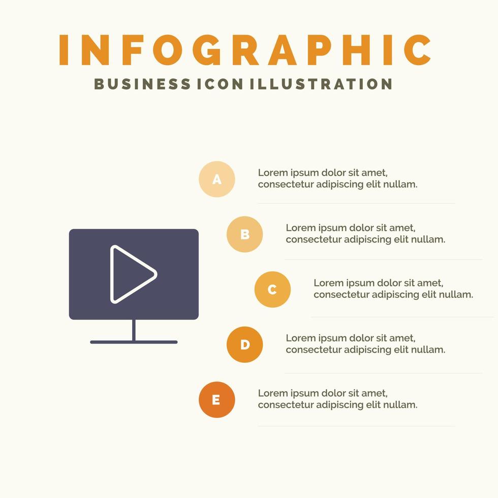 toezicht houden op computer video Speel solide icoon infographics 5 stappen presentatie achtergrond vector