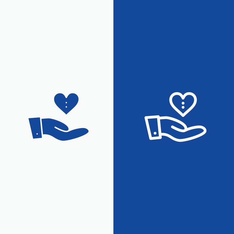 liefdadigheid bijdrage geven hand- liefde lijn en glyph solide icoon blauw banier lijn en glyph solide icoon bl vector