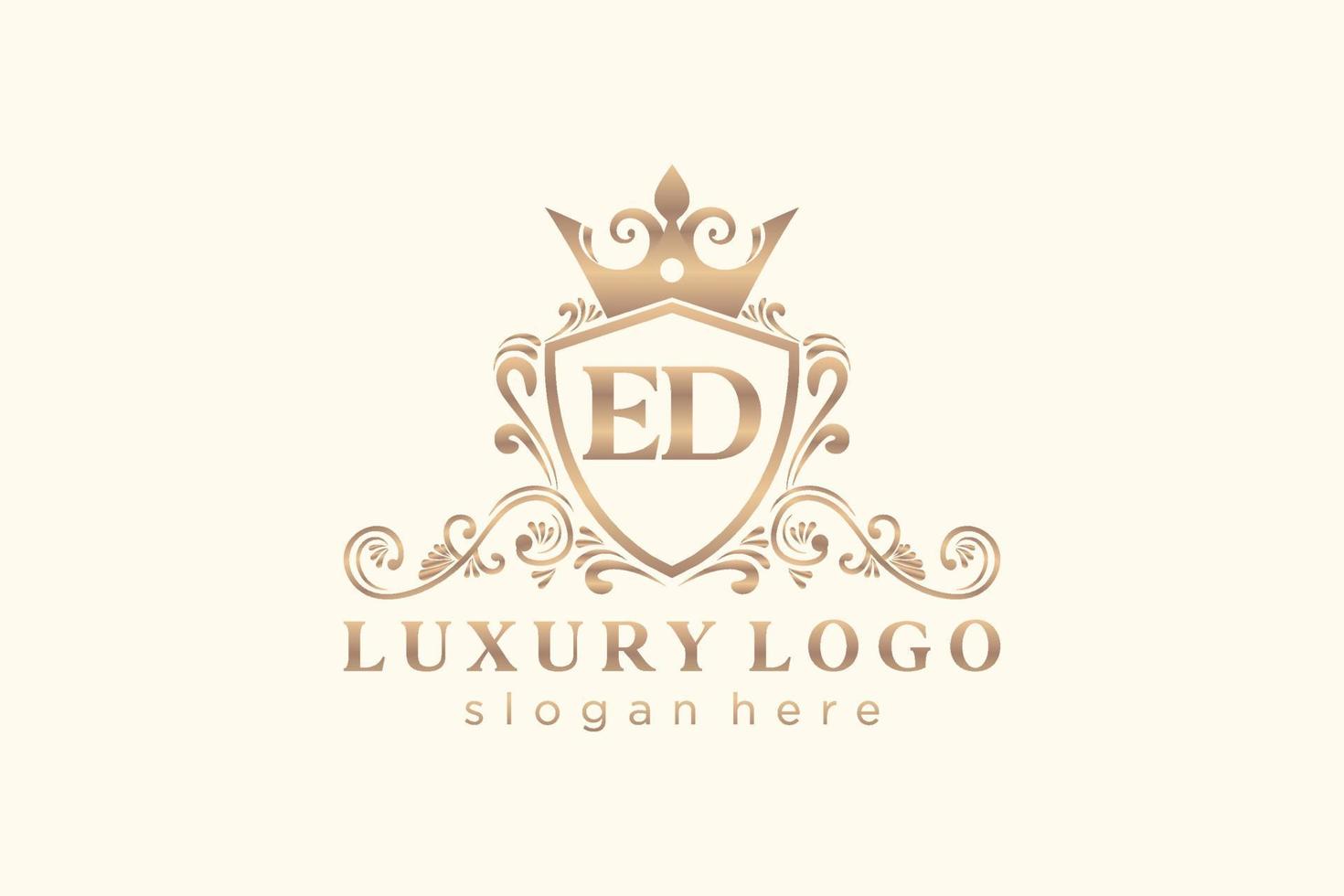eerste ed brief Koninklijk luxe logo sjabloon in vector kunst voor restaurant, royalty, boetiek, cafe, hotel, heraldisch, sieraden, mode en andere vector illustratie.
