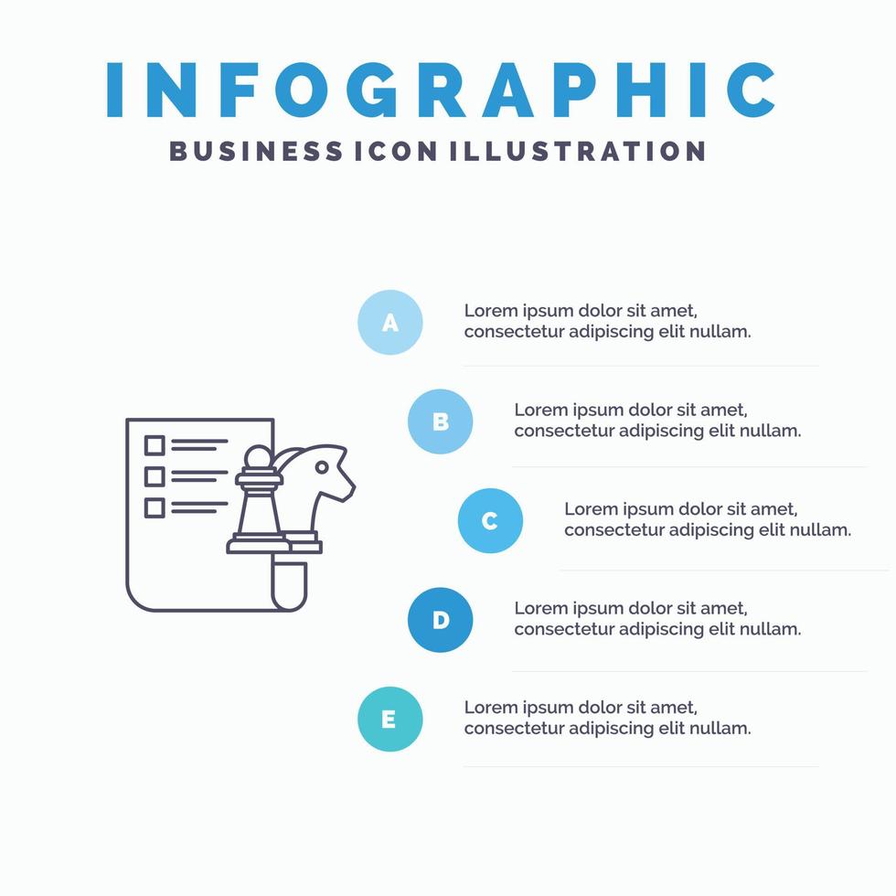 schaak bedrijf strategie planning lijn icoon met 5 stappen presentatie infographics achtergrond vector