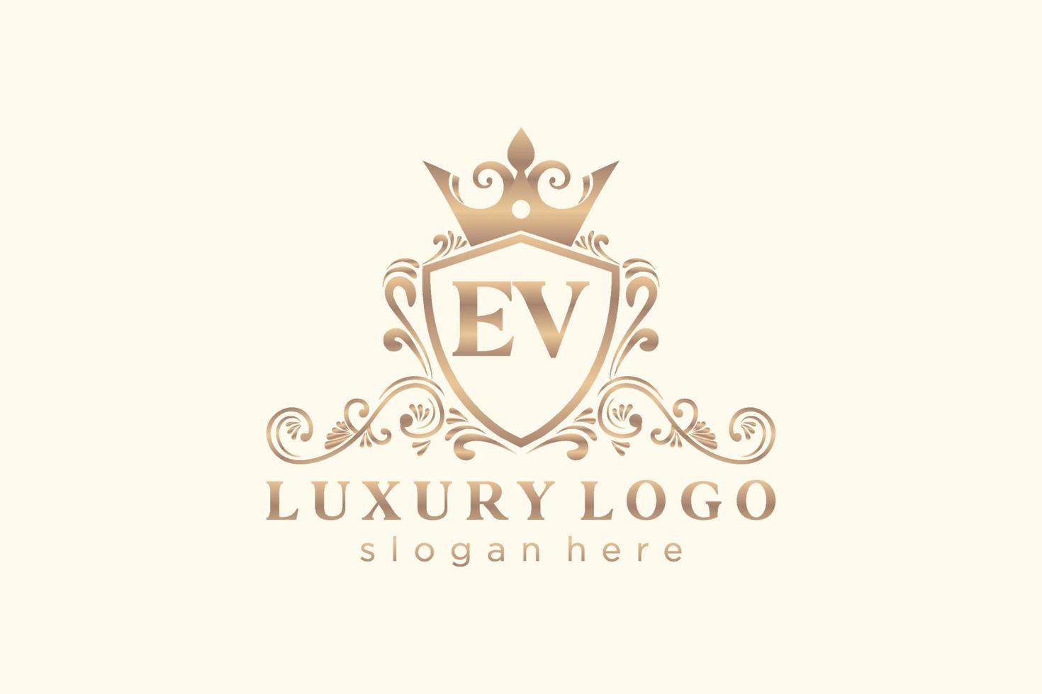 eerste ev brief Koninklijk luxe logo sjabloon in vector kunst voor restaurant, royalty, boetiek, cafe, hotel, heraldisch, sieraden, mode en andere vector illustratie.