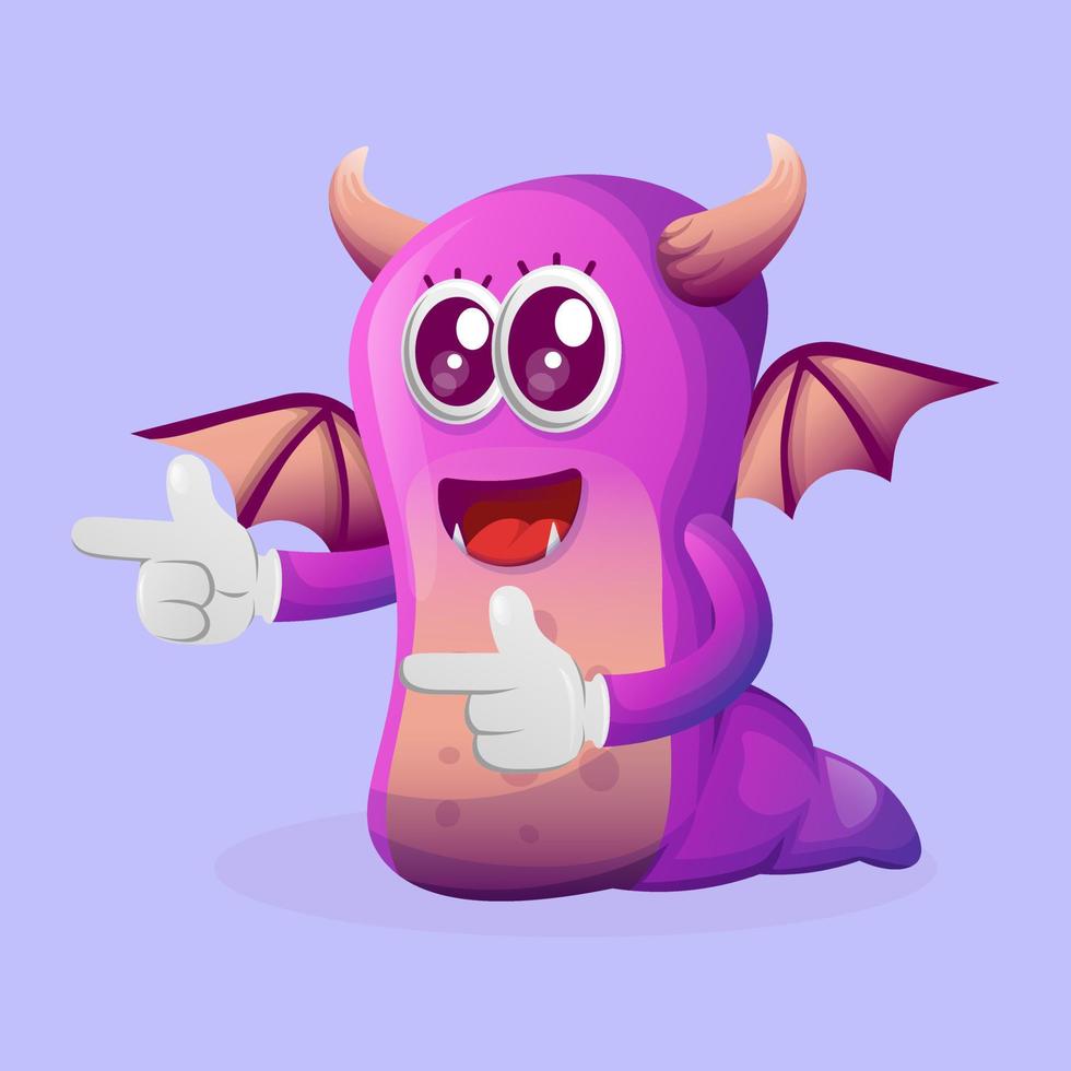 schattig Purper monster speels met wees hand- vector