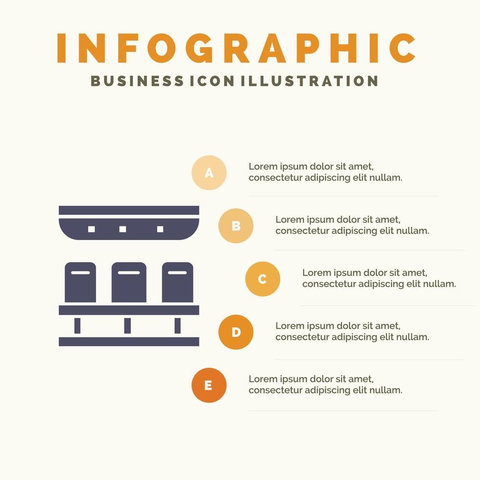 stoelen trein vervoer reizen solide icoon infographics 5 stappen presentatie achtergrond vector