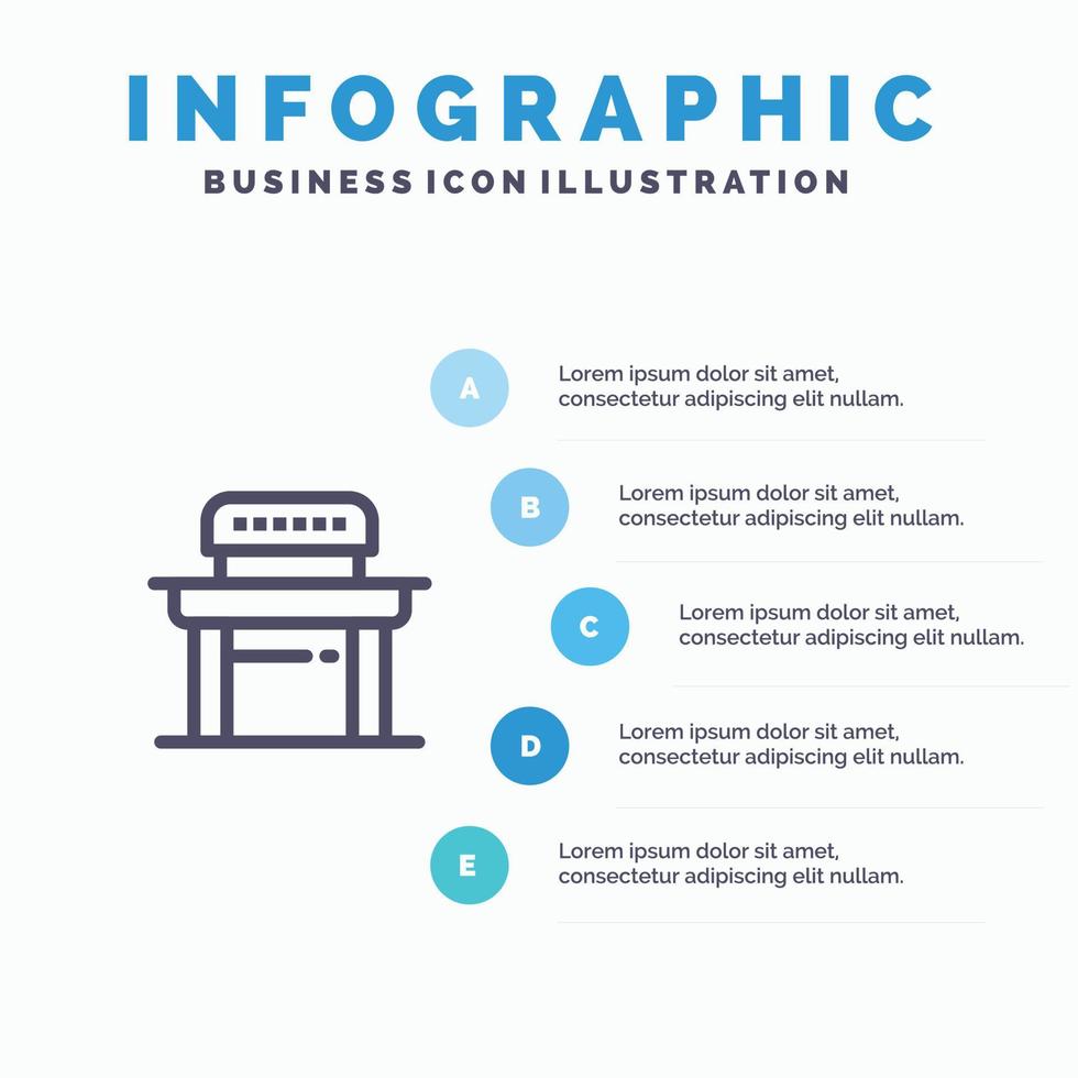 bureau leerling stoel school- blauw infographics sjabloon 5 stappen vector lijn icoon sjabloon