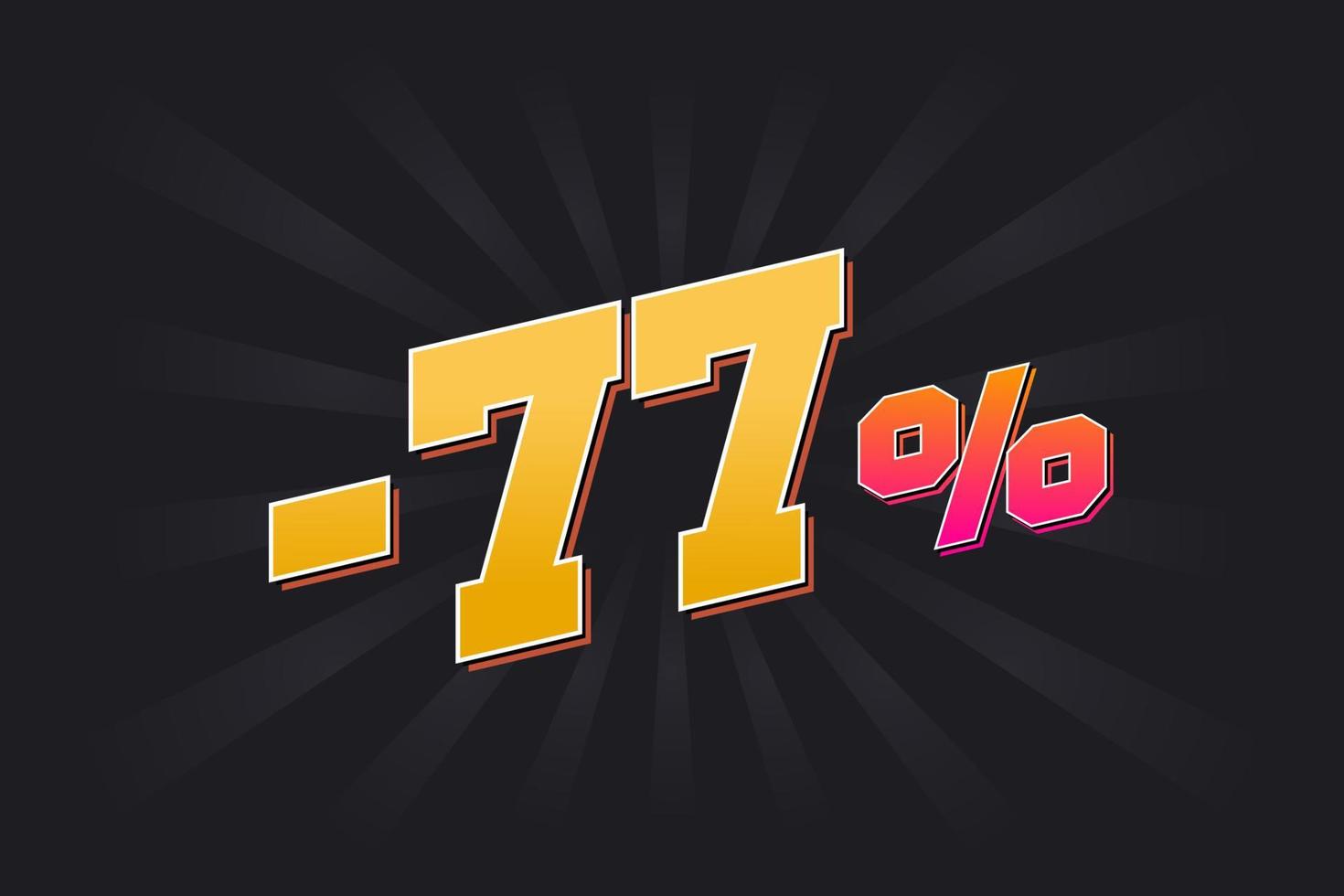 negatief 77 korting banier met donker achtergrond en geel tekst. -77 procent verkoop promotionele ontwerp. vector