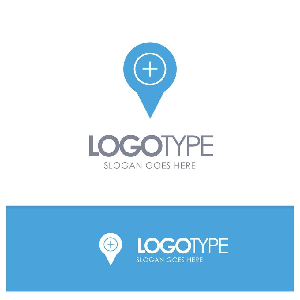 plaats kaart navigatie pin plus blauw solide logo met plaats voor slogan vector