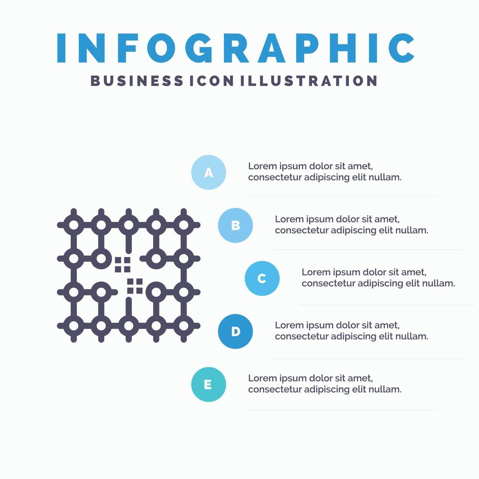 spaander verbinding elektriciteit rooster materiaal lijn icoon met 5 stappen presentatie infographics pagina vector