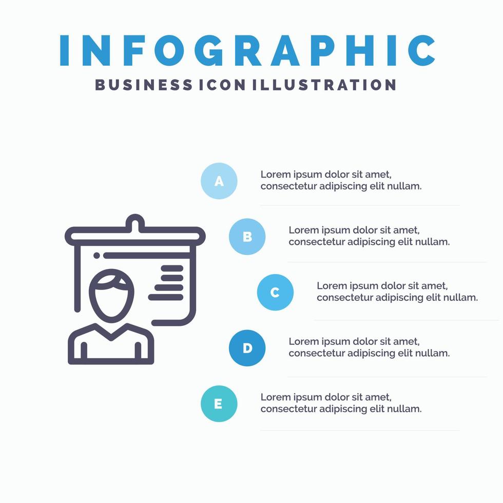 leraar onderwijs presentatie school- lijn icoon met 5 stappen presentatie infographics achtergrond vector