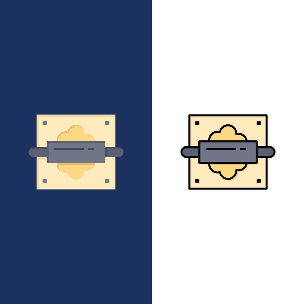 rollend pin brood keuken pictogrammen vlak en lijn gevulde icoon reeks vector blauw achtergrond