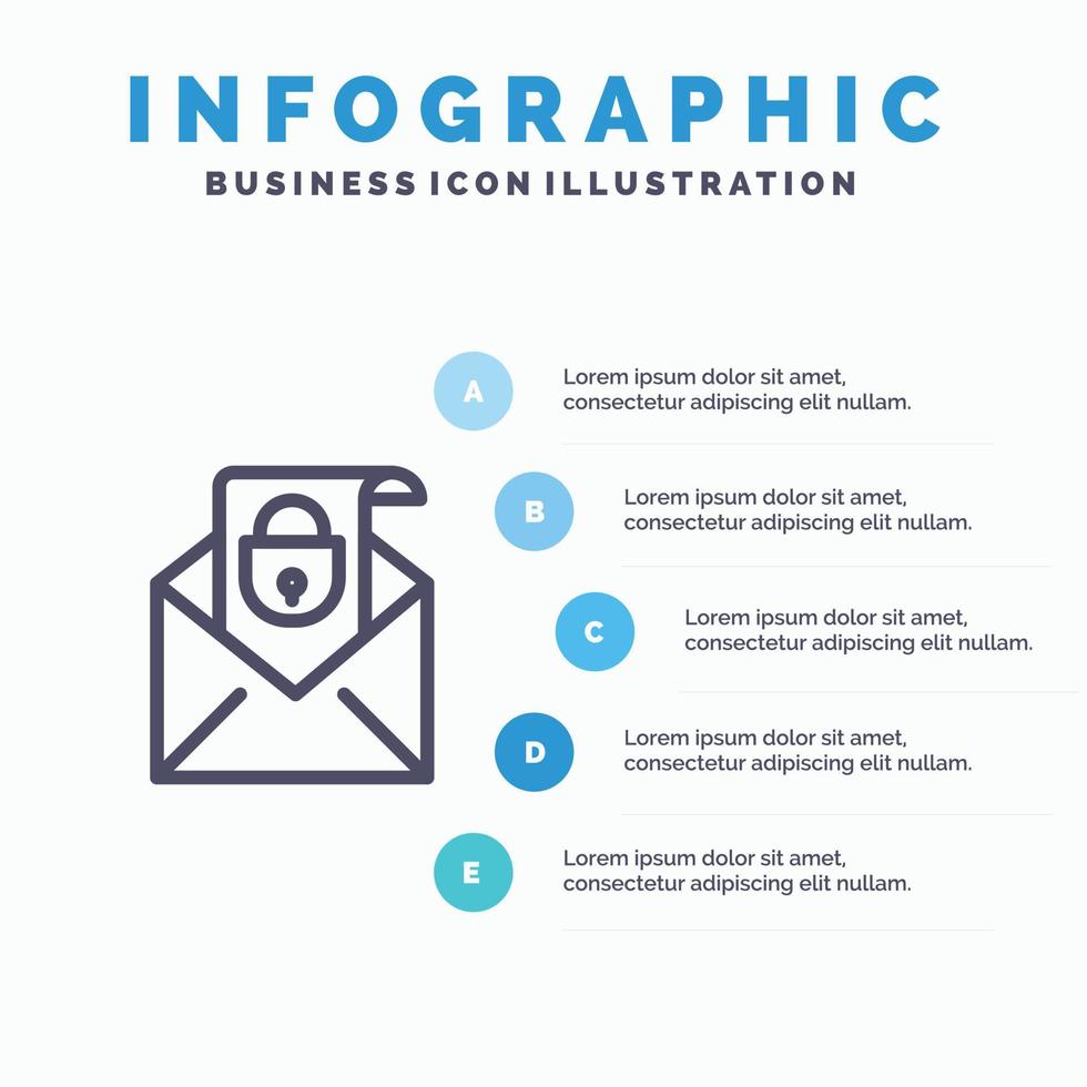 mail e-mail bericht veiligheid lijn icoon met 5 stappen presentatie infographics achtergrond vector