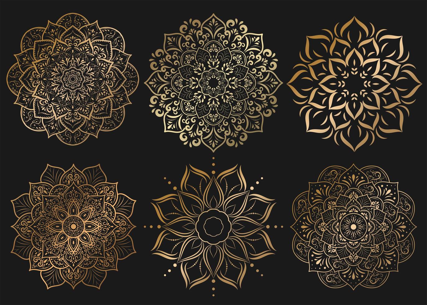 set van gouden mandala's met bloemen ornament patroon vector