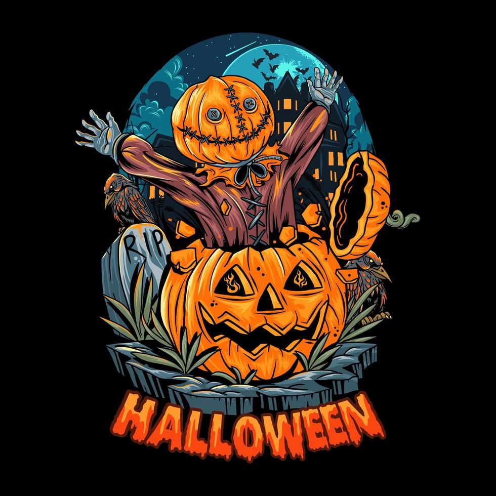 griezelig halloween-pompoenposterontwerp vector