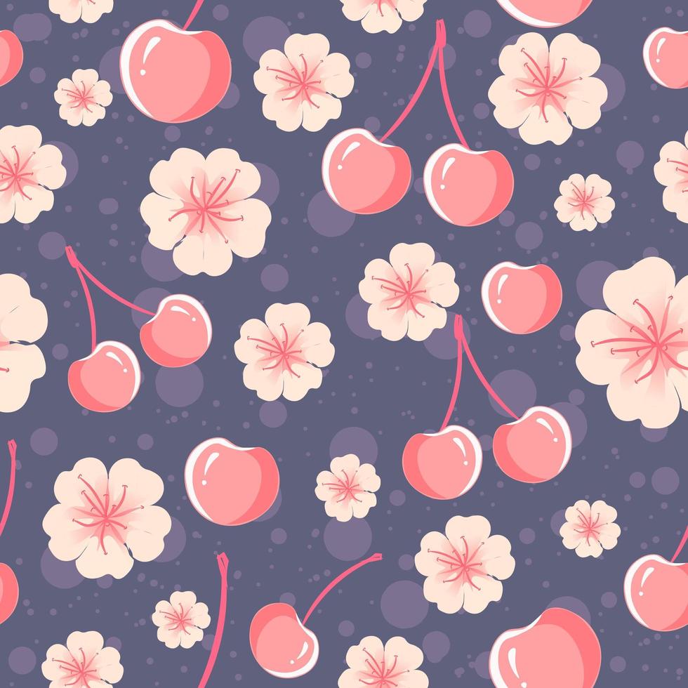 kersen en bloemen naadloos patroon vector